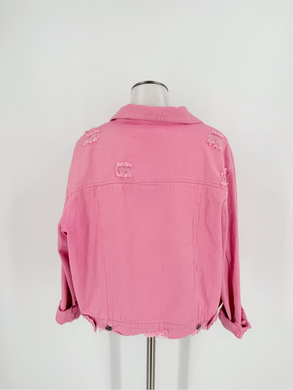 eesome Bubblegum Pink Distressed Denim Jacket - Picture 5 of 5